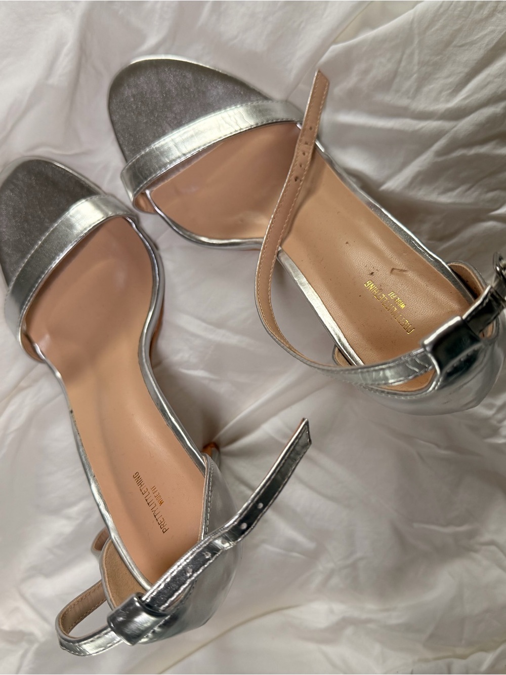 PrettyLittleThing Silver Open-Toe Ankle Strap Heels